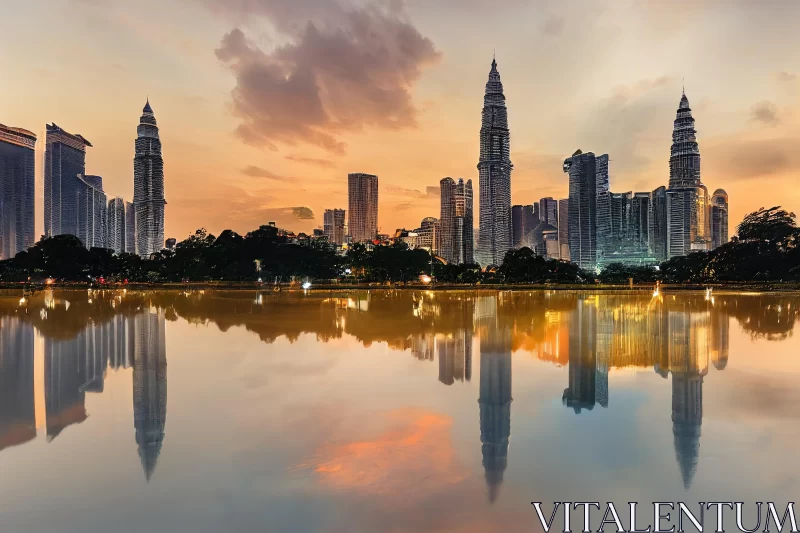 Reflective Skyline of Malaysia in Golden Light - Photo-Realistic Landscape AI Image