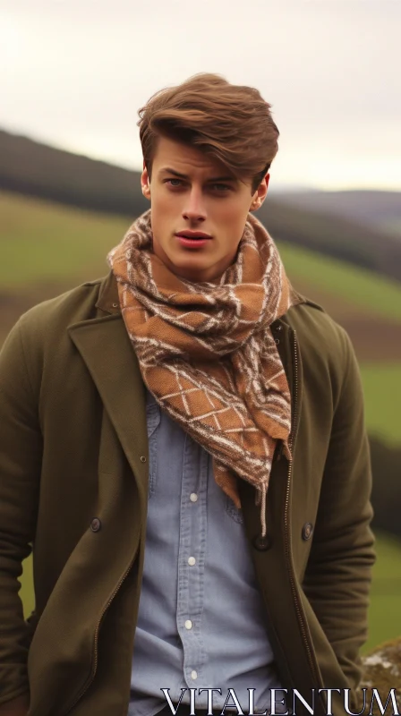 Serious Young Man Portrait in Field