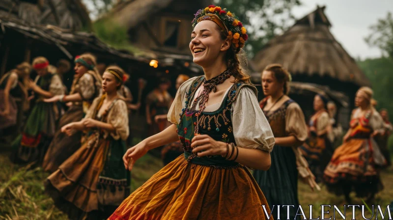 Traditional Eastern European Folk Dance in a Village AI Image