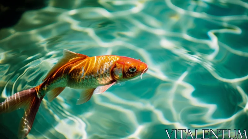 Tranquil Goldfish Swimming in Sunlit Pond AI Image