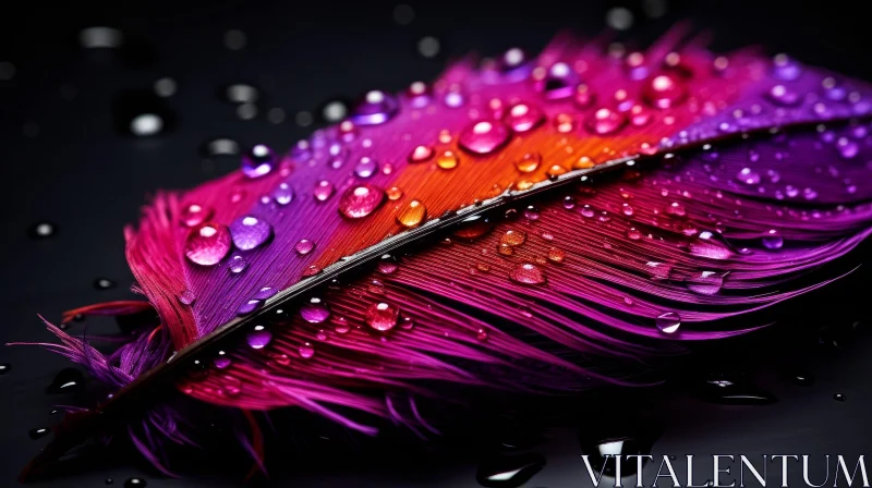 AI ART Vibrant Feather with Water Droplets - Nature Close-up