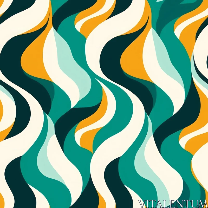 Vintage Wavy Seamless Vector Pattern in Teal and Yellow AI Image