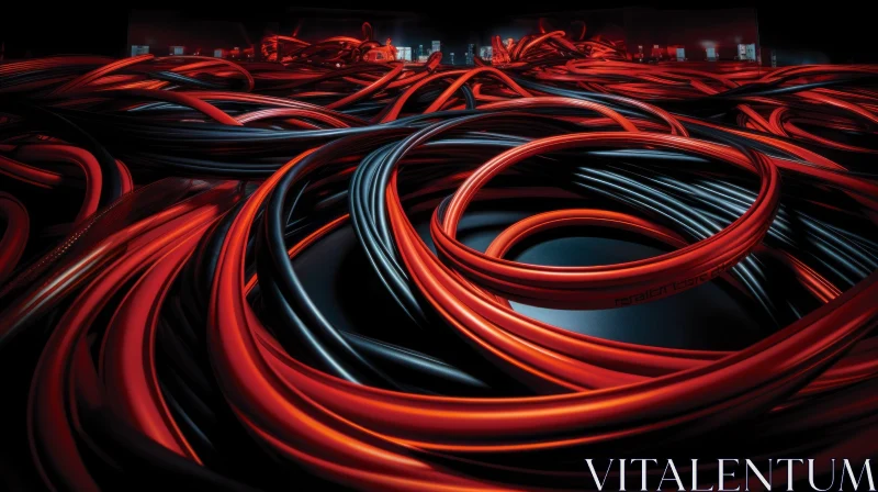Abstract Red and Black Cables Artwork AI Image