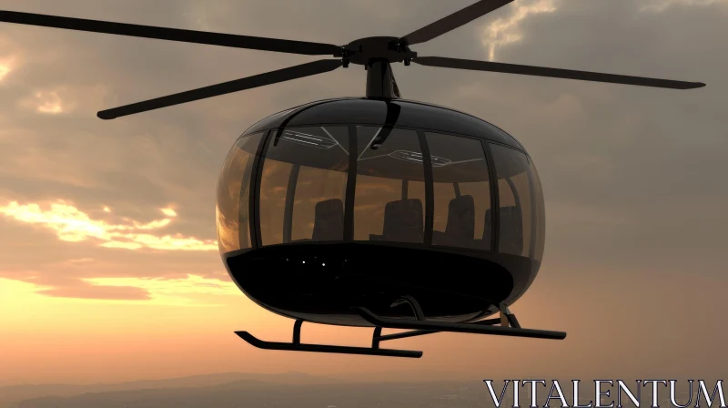Black Helicopter in the Sky | Stunning Sunset Scene AI Image