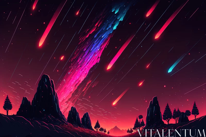 Captivating Landscape with Colorful Comet | Hyper-Detailed Illustrations AI Image