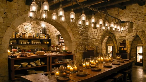 Captivating Medieval Tavern Photography | Stone Structure, Wooden Table, Fireplace