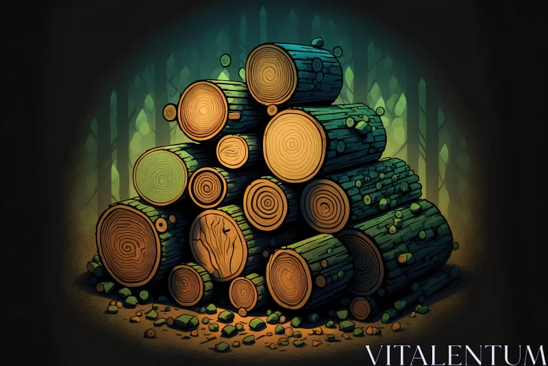Colorful Cartoon Pile of Logs - Detailed Illustrations AI Image