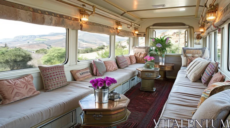 Luxurious Train Car Interior: Modern Design in Cream and Brown AI Image