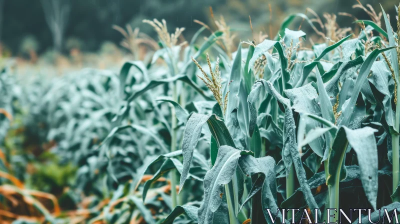 Stunning Corn Field on a Rainy Day: A Captivating Nature Photograph AI Image