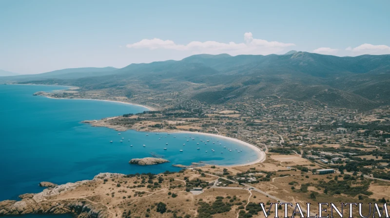 Aerial View of Beach with Majestic Mountains | Mycenaean Art AI Image
