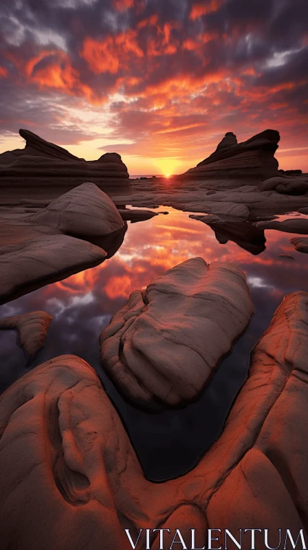 Captivating Sunset Reflection on Rock Formation | Mesmerizing Landscape AI Image