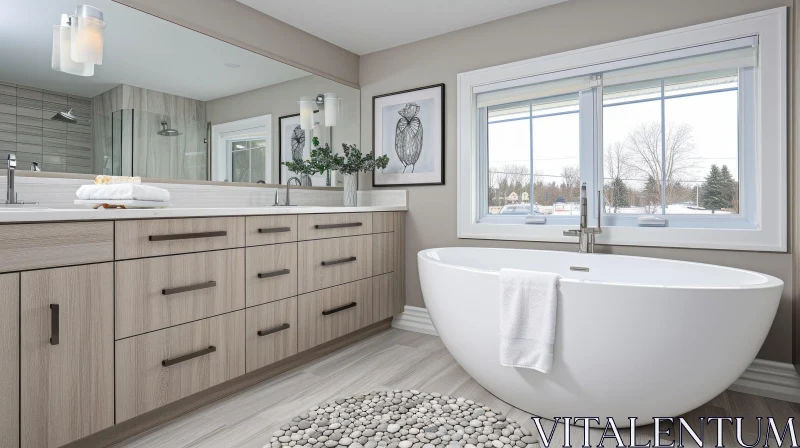 Contemporary Bathroom with Freestanding Bathtub and Double Vanity AI Image