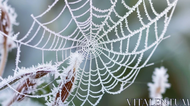 Delicate Spider Web Covered in Frost: A Captivating Macro Shot AI Image