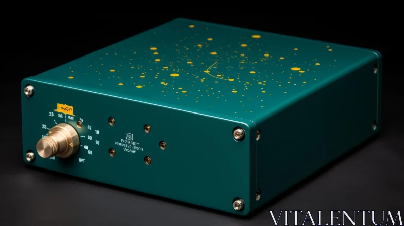 Green Metal Box with Gold Knob and Starry Night Design AI Image