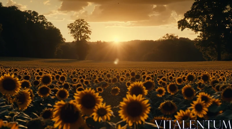 Sunflower Field at Sunset - Captivating Landscape Photograph AI Image