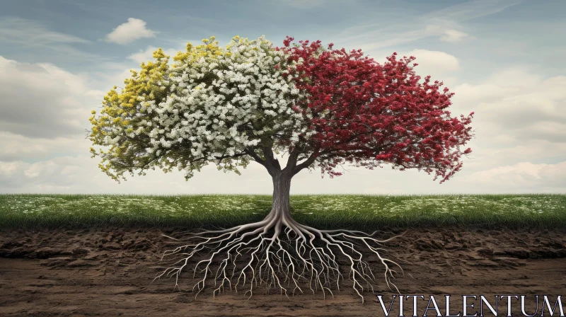 Surreal Tree with Colorful Branches - Nature Artwork AI Image