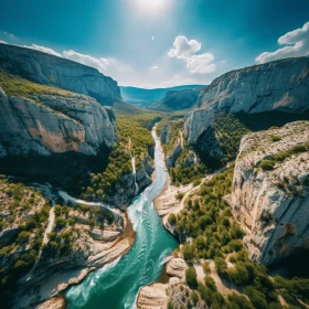 Aerial View of a River Flowing Through a Canyon | Split Toning | French Landscape