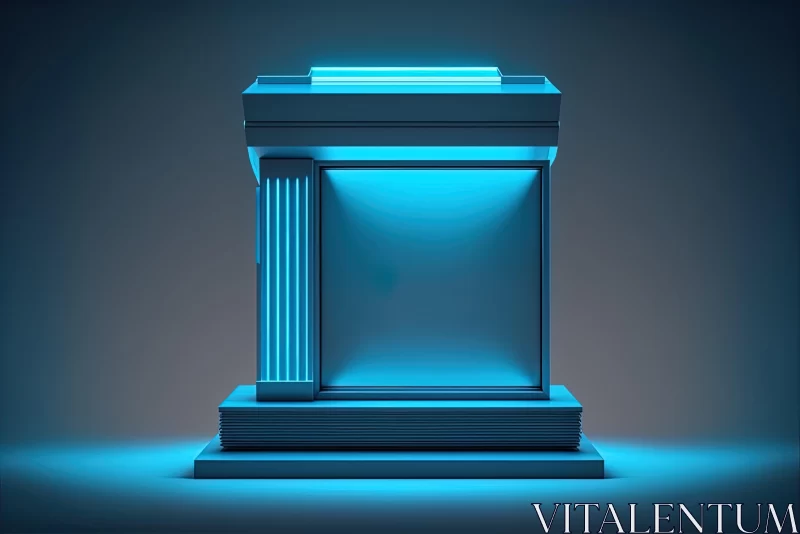Blue Lit Pillar in Neon Lighting: Captivating Architectural Vignettes AI Image