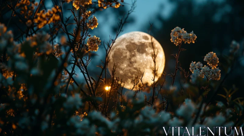 Enchanting Forest with Full Moon - Serene Nature Scene AI Image