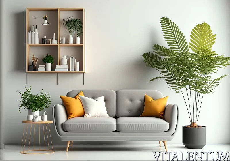 Modern Living Room Design with Minimalist and Whimsical Touch AI Image