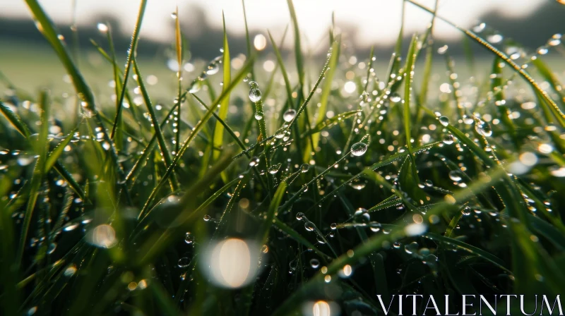 Serene Beauty of Dew-Covered Green Grass AI Image
