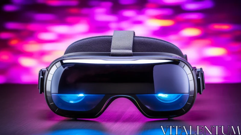 Black Virtual Reality Headset with Blue Glowing Lenses AI Image