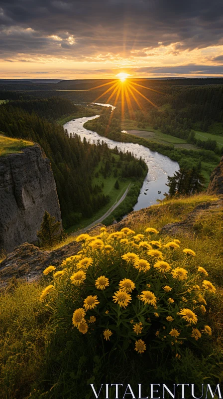 Captivating Yellow Flowers on the Riverbank | Nature Photography AI Image
