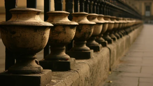 Classical Stone Balusters on Weathered Wall