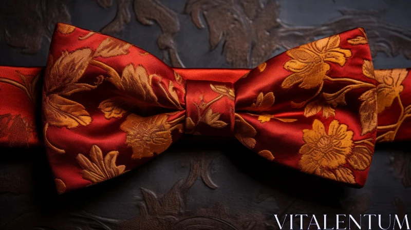 Red Bow Tie with Floral Pattern - Silk Material AI Image