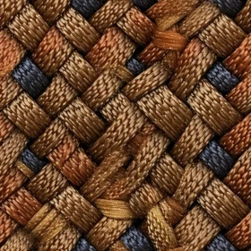 Brown and Blue Geometric Woven Fabric Close-Up