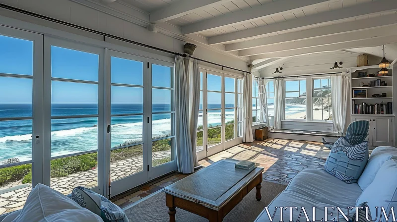 Coastal-Inspired Living Room with Ocean View AI Image