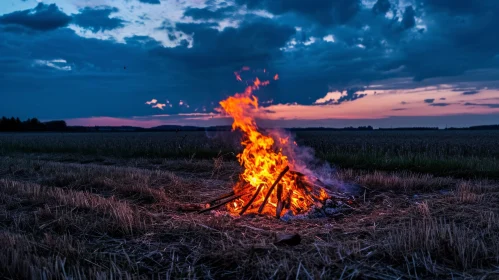 Night Landscape with Bonfire: A Serene and Warm Image