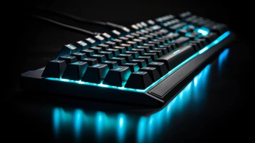 Closeup Black and Blue Backlit Gaming Keyboard
