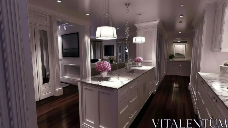 AI ART Contemporary Kitchen with Central Marble Island