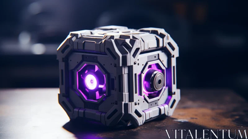 Glowing Purple Light Metal Crate - Futuristic 3D Rendering AI Image