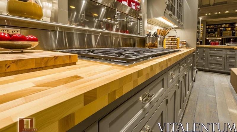 Modern Kitchen with Wooden Cutting Board AI Image
