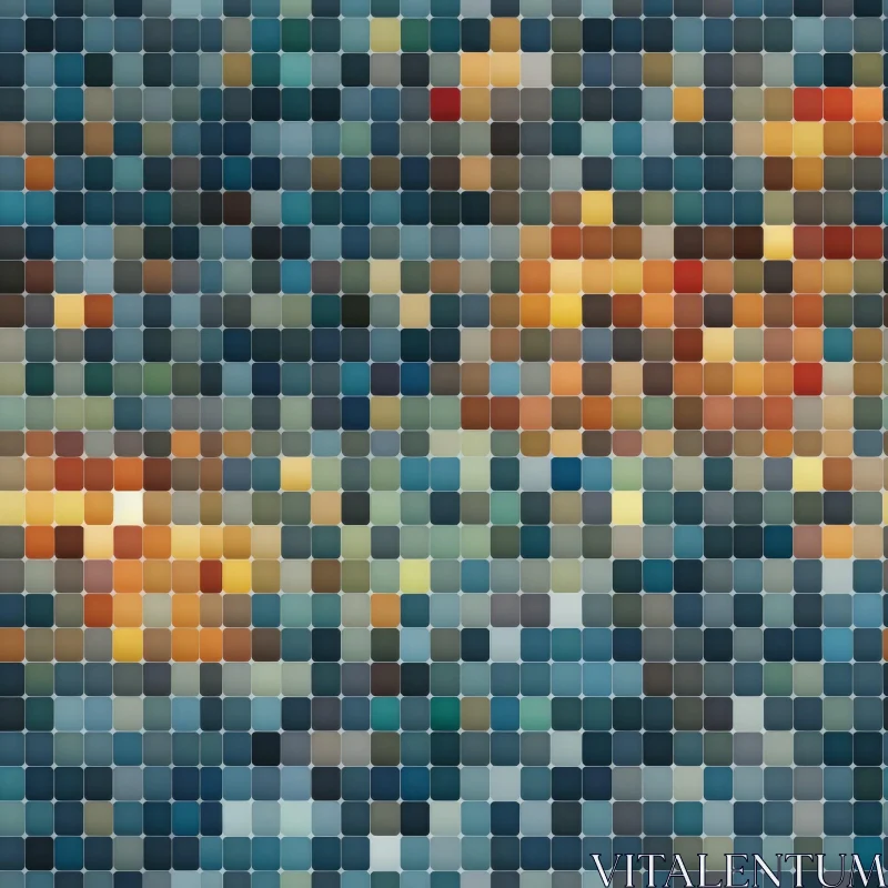 Pixelated Mosaic of Blue, Green, and Orange Squares AI Image