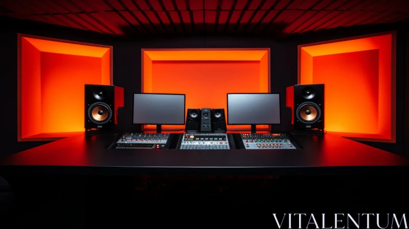 Professional Sound Recording Studio with Mixing Console and Monitors AI Image