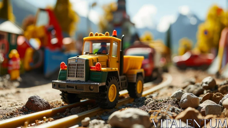 Yellow Toy Truck on Railroad Track | Adventure and Exploration AI Image