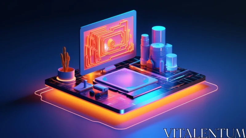 Futuristic Workplace 3D Illustration | Technology-themed Design AI Image