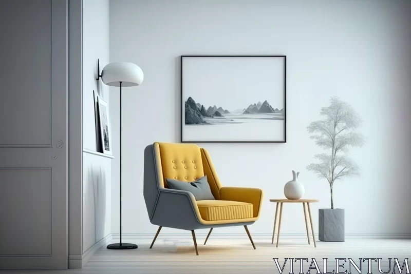 Yellow and Grey Chair in Room: Realistic Landscapes with Tonal Colors AI Image