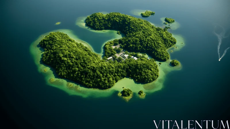 Captivating 3D Rendering of a Green Island in a Lake | Enigmatic Tropics AI Image
