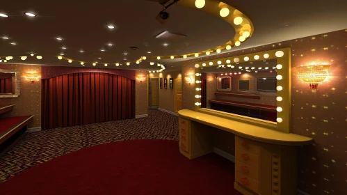 Elegant Dressing Room with Make-up Table and Red Curtains