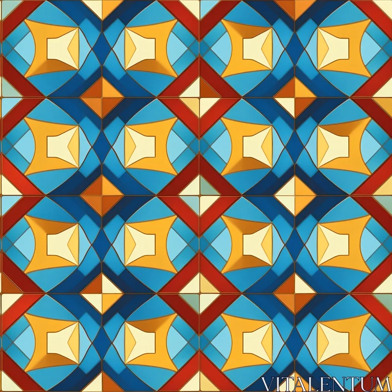Stained Glass Geometric Pattern - Blue Yellow Red White AI Image