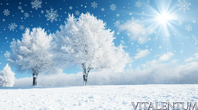 AI ART Tranquil Winter Landscape with Snow-Covered Trees