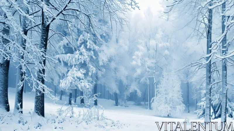 Winter Forest Scene: Snow-covered Trees and Sunlight AI Image