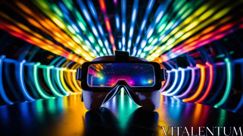 Black Virtual Reality Headset Reflecting Starry Night Sky AI Image