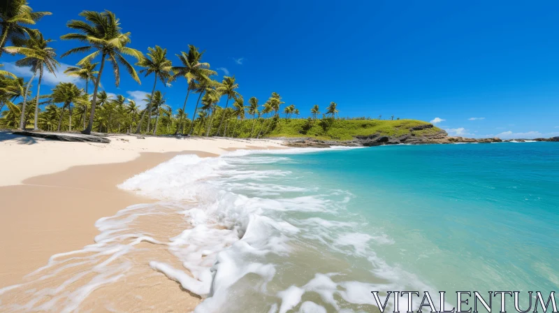 Captivating Beach Scene with Palm Trees | Vibrant Hues | Marine Views AI Image