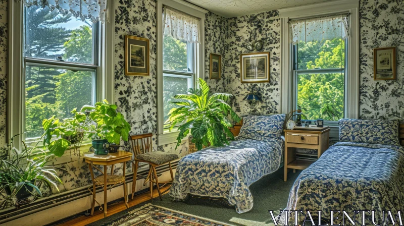 Charming Vintage Bedroom with Floral Decor AI Image