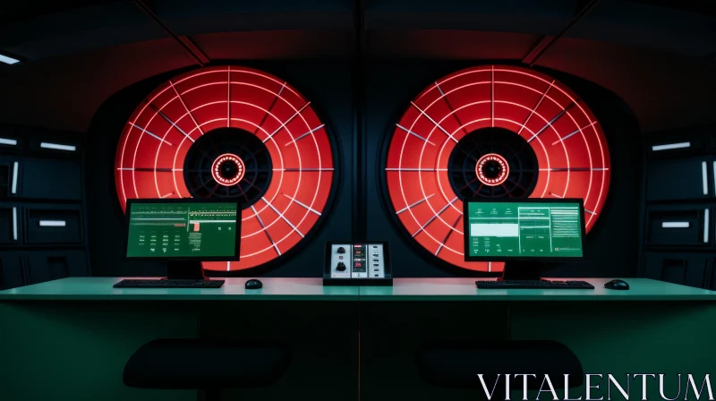 Futuristic Control Room with Computer Workstations AI Image